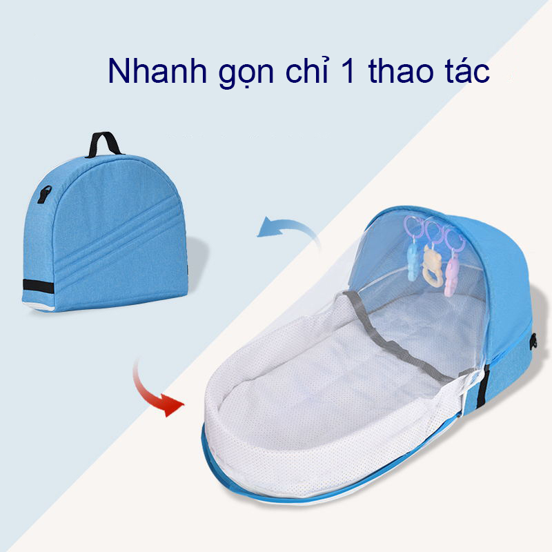 Nôi gấp gọn cho bé kèm đồ chơi, Nôi nằm chung giường sơ sinh, Nôi nệm di động mang đi