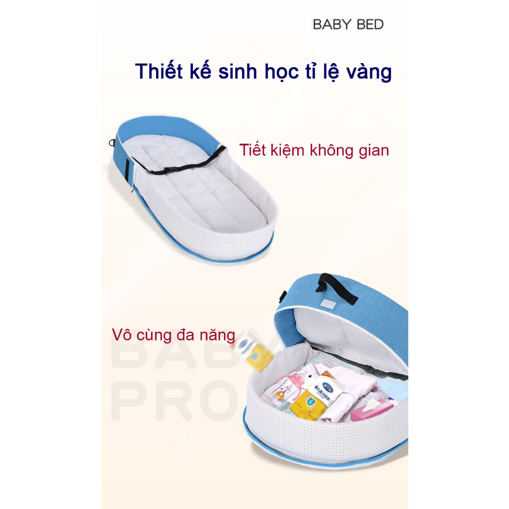 Nôi gấp gọn cho bé kèm đồ chơi, Nôi nằm chung giường sơ sinh, Nôi nệm di động mang đi