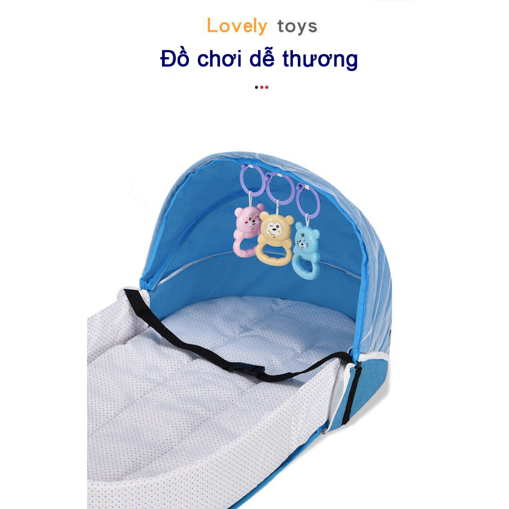 Nôi gấp gọn cho bé kèm đồ chơi, Nôi nằm chung giường sơ sinh, Nôi nệm di động mang đi