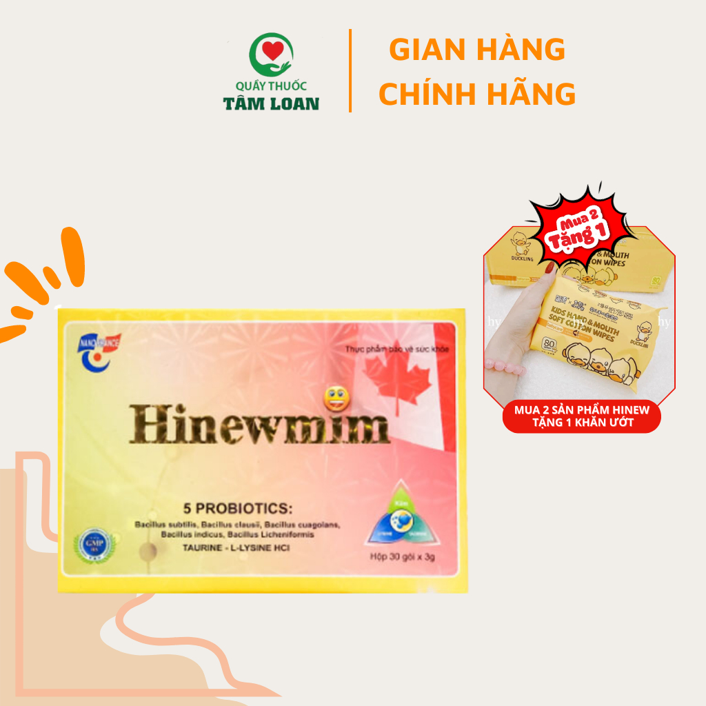 Hinewmim - Bổ sung vi khuẩn có lợi, cân bằng hệ vi sinh đường ruột, tăng cường đề kháng - Hộp 30 gói x 3g - QT Tâm Loan