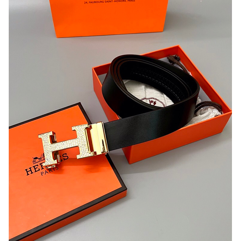 Thắt lưng hình chữ H dây da thật mặt đính đá thời trang siêu đẹp hàng full box  quảng cháu