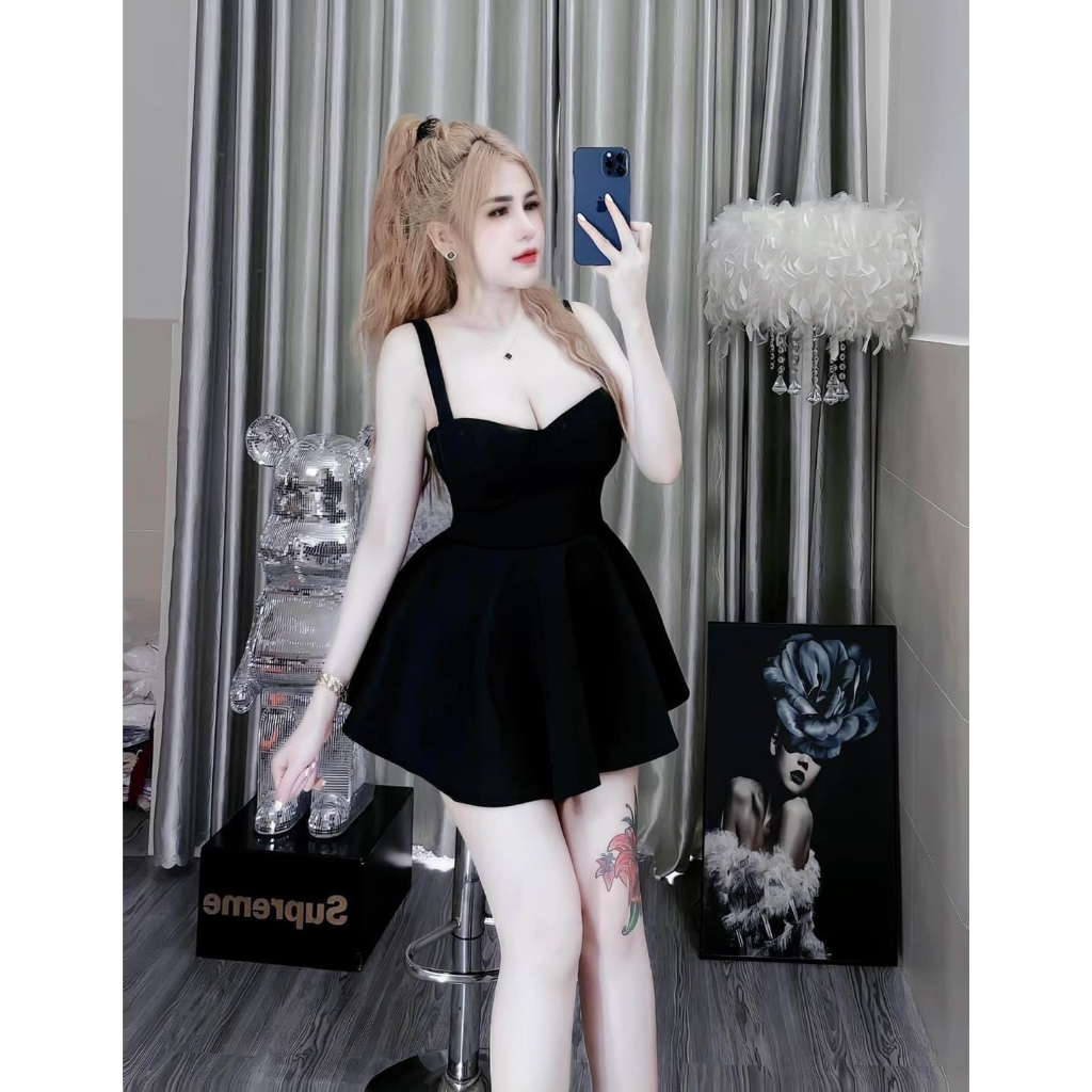 Đầm 2 dây yếm xèo phong cách HOT TREND cho các chị em đi dự tiệc đi chơi du lịch