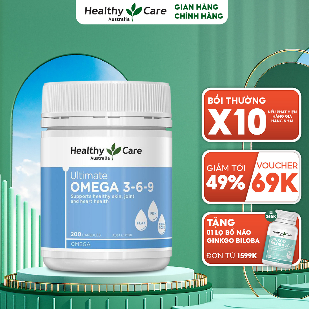 Viên Uống Hỗ Trợ Tim Mạch Và Huyết Áp Healthy Care Ultimate Omega 3, 6, 9 Ultimate 200 Viên