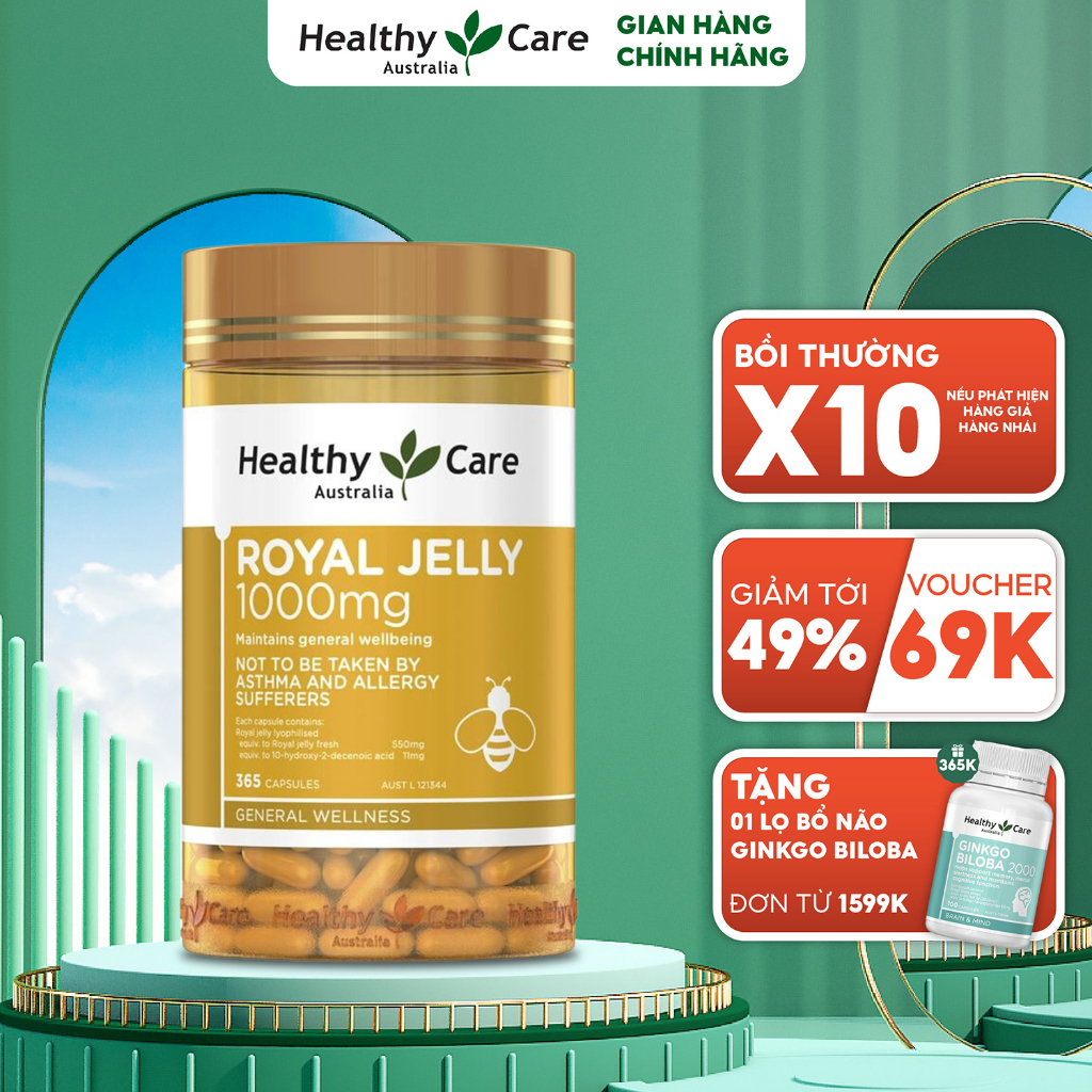 Healthy Care Royal Jelly Viên uống sữa ong chúa hỗ trợ làm đẹp da, làm chậm lão hóa 365 viên