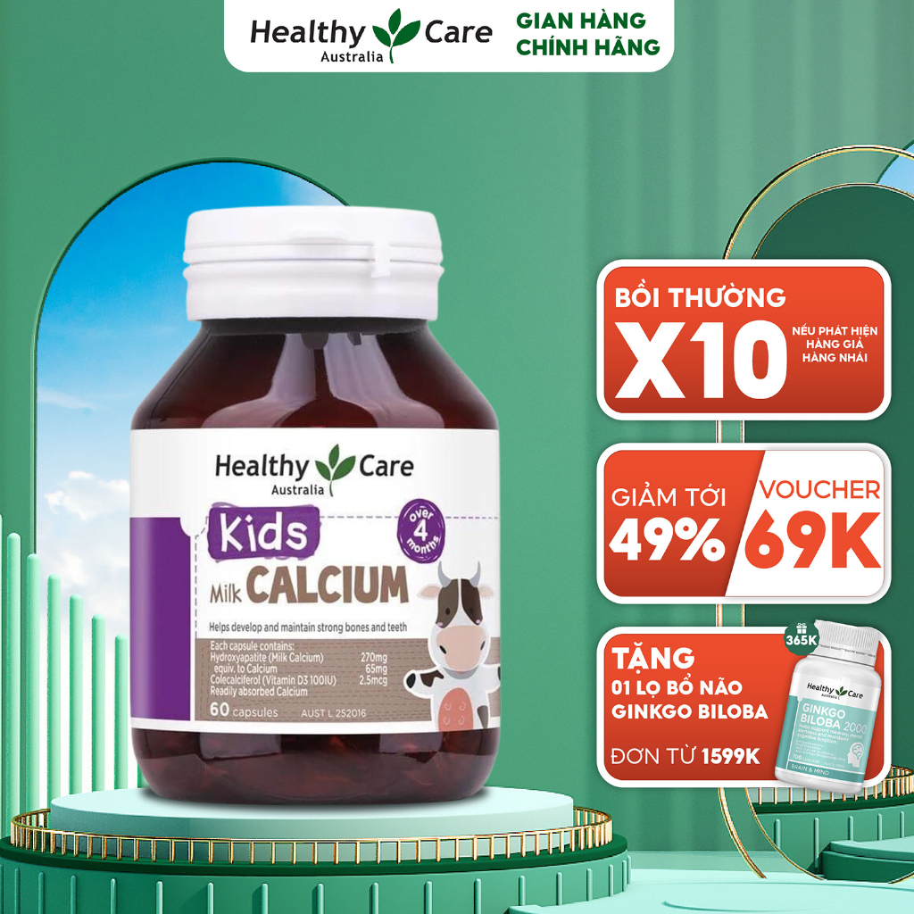 Canxi Cho Bé Viên Sữa Milk Calcium Healthy Care 60 Viên Bổ Sung Canxi Giúp Xương Chắc Khỏe