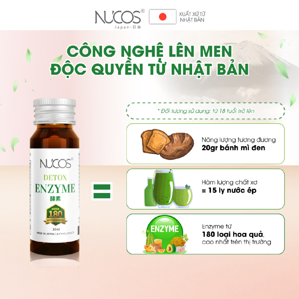 Liệu trình 23 ngày detox giảm cân cải thiện vóc dáng Nucos Detox Enzyme 4 hộp x 40 chai x 30ml