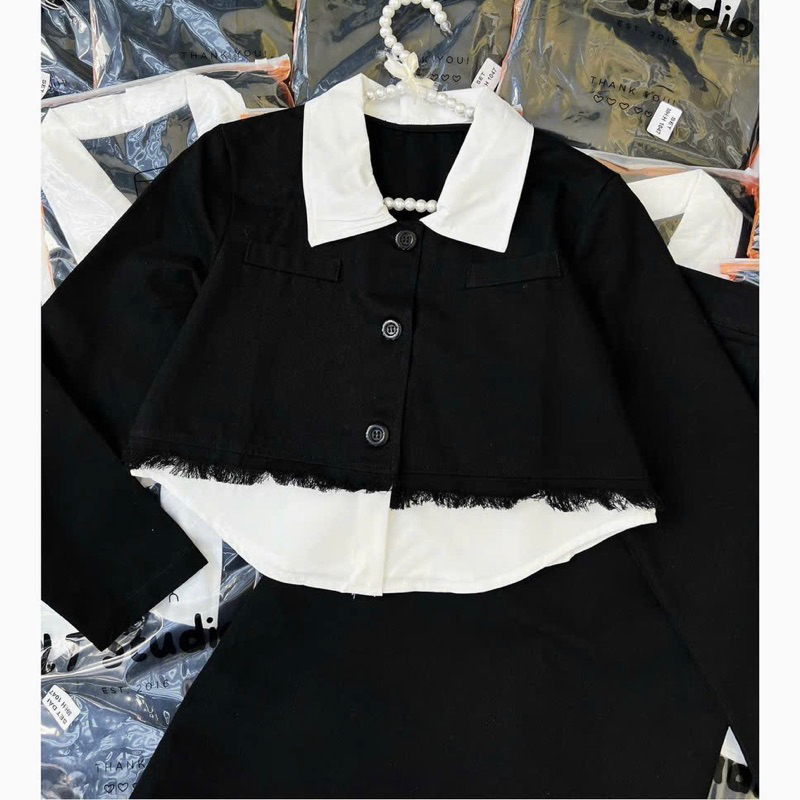 Set Dạ Croptop Mix Sơmi Hàng Thiết Kế Dou.dress