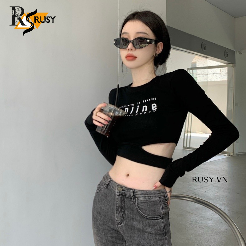 Áo Thun Crotop Nữ Tay Dài Cắt Eo Thun Gân Dày Dặn RUSY
