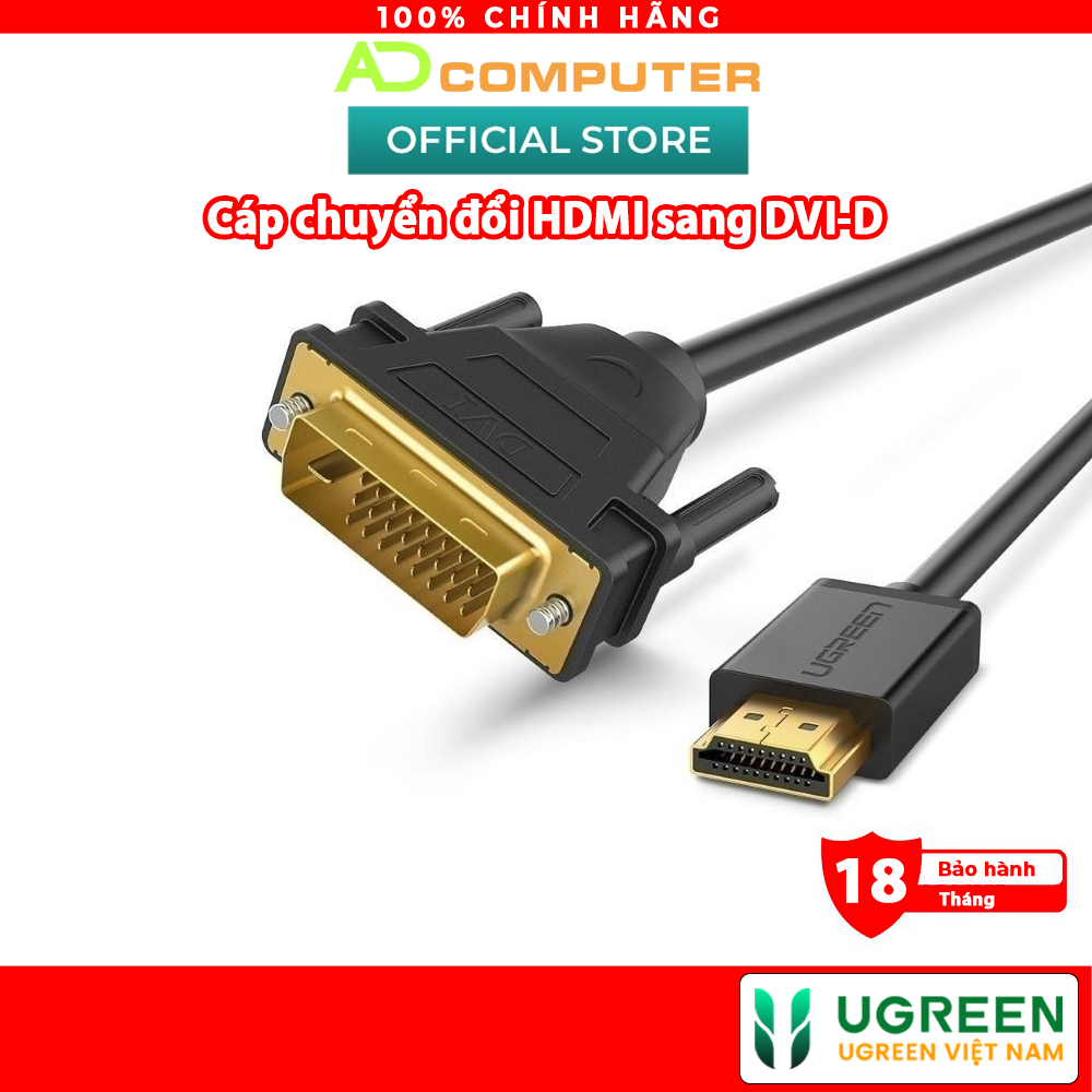 Cáp chuyển đổi HDMI sang DVI-D 24+1 dạng dây tròn UGREEN HD106 - Hàng phân phối chính hãng - Bảo hành 18 tháng