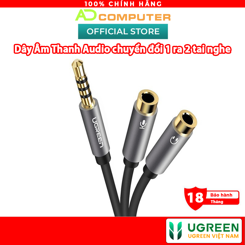 Dây Âm Thanh Audio chuyển tai nghe 3.5mm 1 ra 2 tai nghe chính hãng Ugreen 30619 vỏ Nhôm