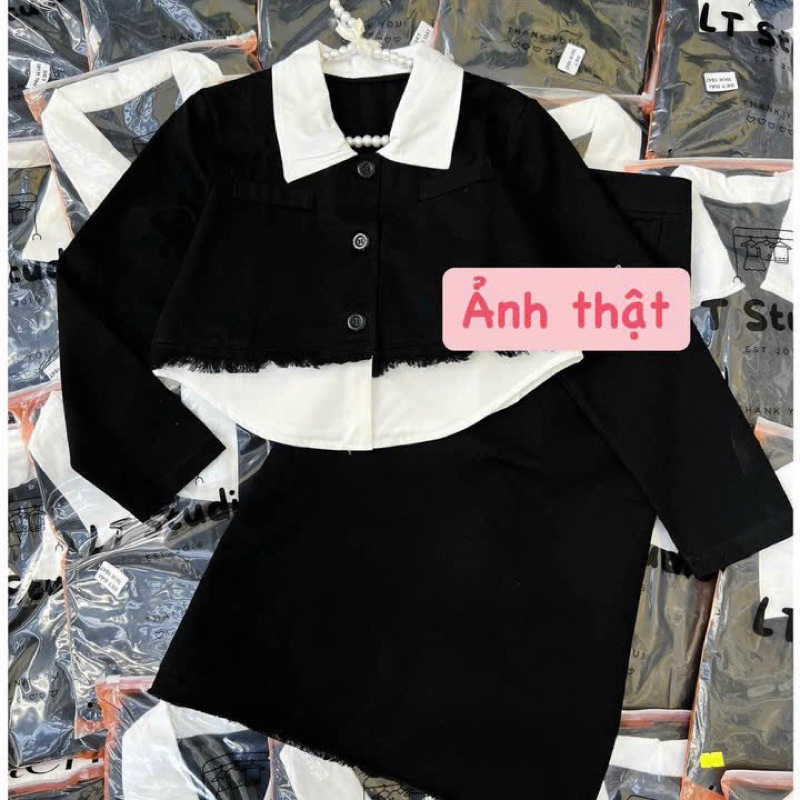 Set Dạ Croptop Mix Sơmi Hàng Thiết Kế Dou.dress