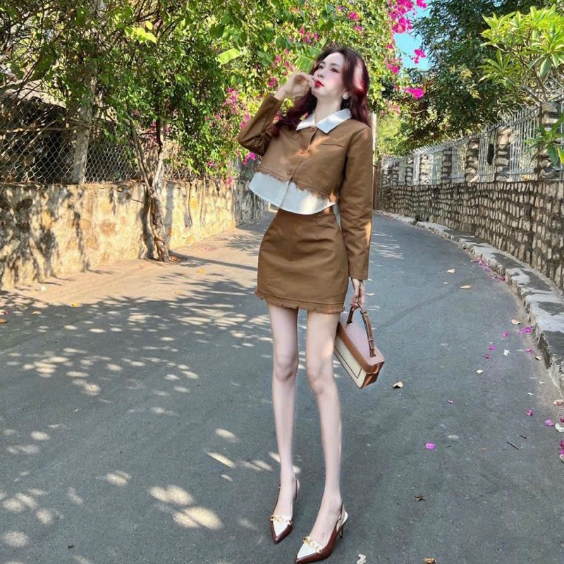 Set Dạ Croptop Mix Sơmi Hàng Thiết Kế Dou.dress