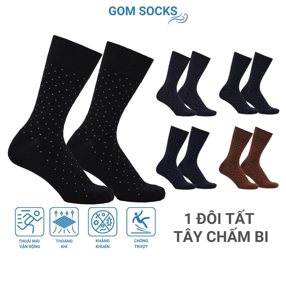 Tất nam công sở đi giày tây GOMSOCKS hoạ tiết chấm bi, chất liệu cotton cao cấp, thoáng mát êm chân - GOM-CHAMBI-1DOI
