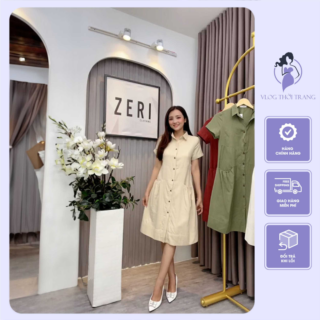 Đầm Sơ Mi Nữ Có Tay, Váy Sơ Mi Dáng Suông Chất Cotton Cao Cấp Mềm Mát Thấm Hút Tốt