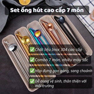 Ống Hút Inox 304 Cao Cấp Set 7 Món Nhiều Sắc Màu Đa Năng Hiện Đại Sang Trọng Thích Hợp Mang Theo An Toàn