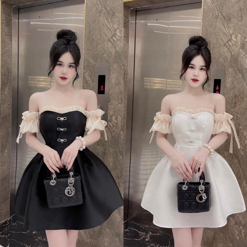 Đầm Tapta 3 Nơ Có Thể Tháo Rời 2 Đen Trắng Xinh Xỉu Phù Hợp Mọi Bữa Tiệc JARI-CLOTHES