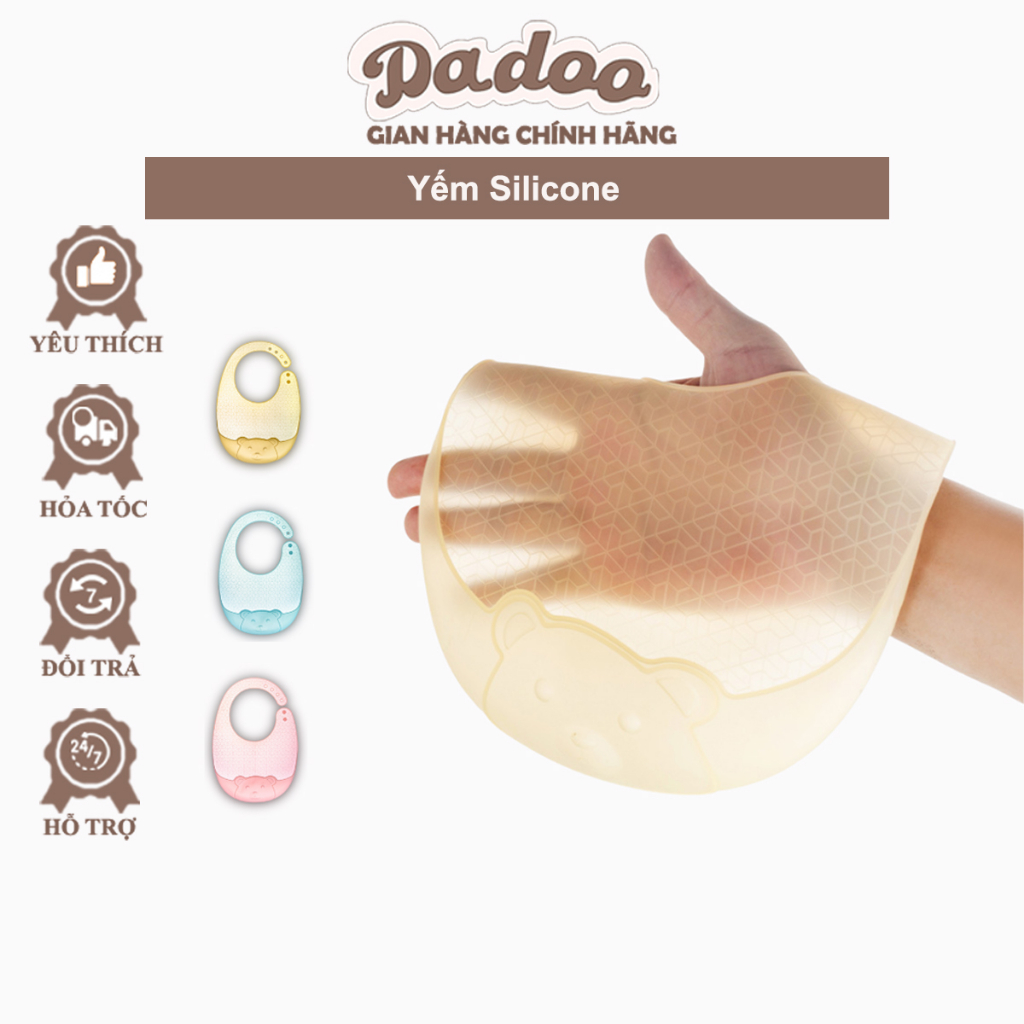 DADOO Yếm Ăn Dặm Silicone Dẻo Trong Suốt Siêu Nhẹ Hình Gấu Chống Thấm Giúp Bé Dễ Dàng Hơn Trong Quá Trình Ăn Dặm