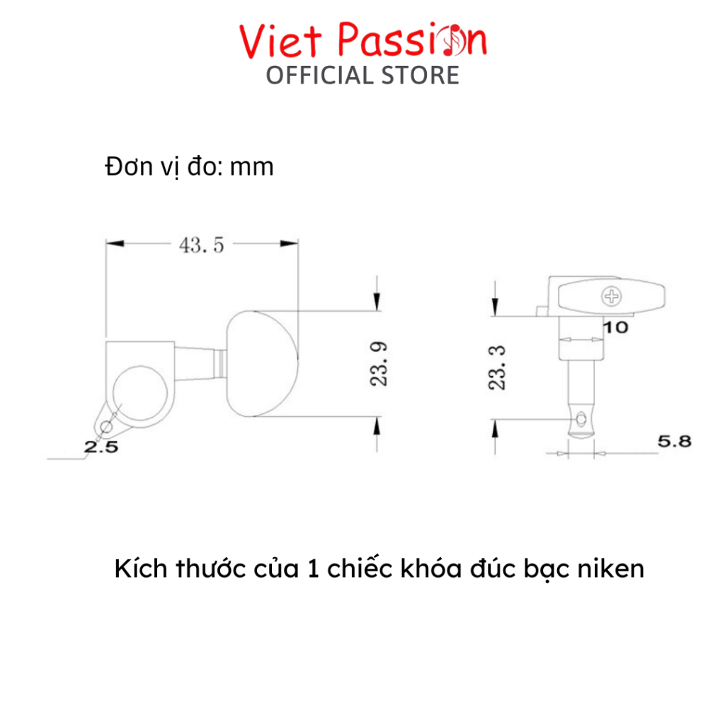 Khóa đúc cao cấp dành cho đàn guitar acoustic chất liệu niken chống rỉ Viet Passion