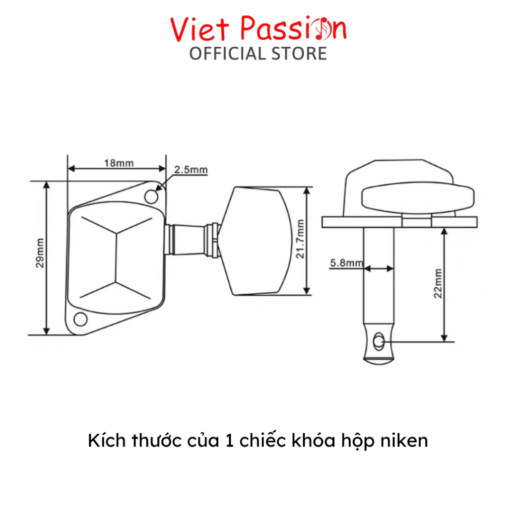 Khóa đúc cao cấp dành cho đàn guitar acoustic chất liệu niken chống rỉ Viet Passion