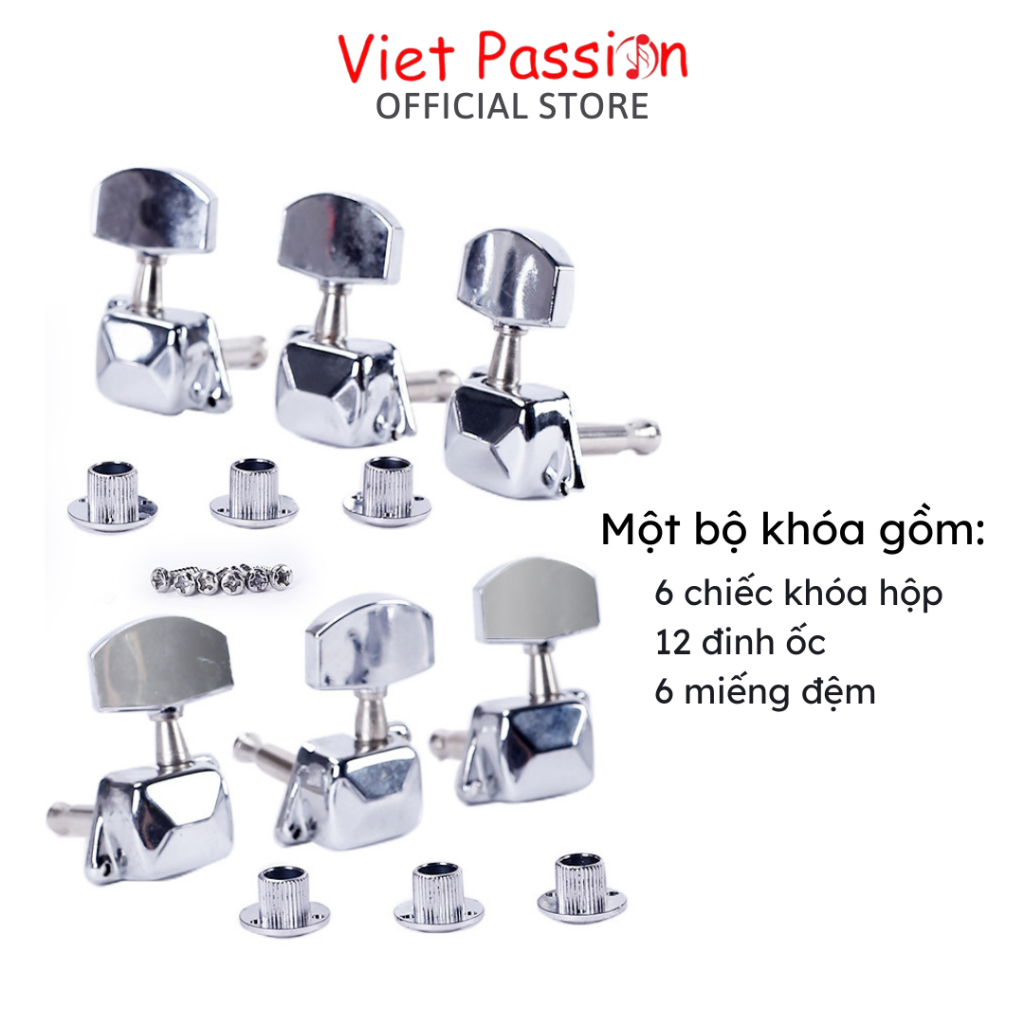 Khóa đàn guitar acoustic khóa hộp làm bằng thép không gỉ cao cấp đủ bộ Viet Passion