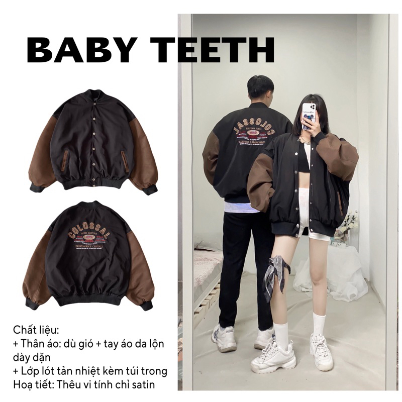 Áo khoác Bomber bóng chày thêu chữ colossal