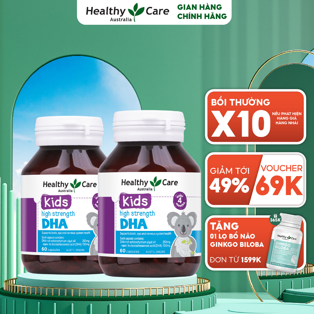 Combo Viên Uống Healthy Care High Strength DHA 60 Viên Bổ Sung  DHA Cho Bé Phát Triển Thông Minh Toàn Diện