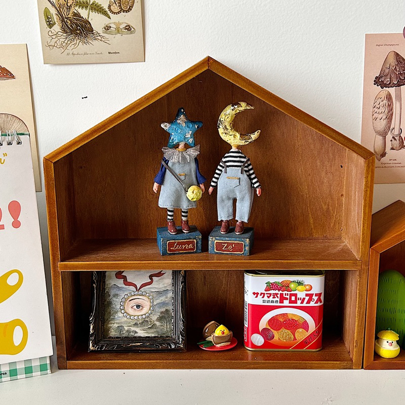 Kệ gỗ 3 ngôi nhà trưng bày mô hình aesthetic