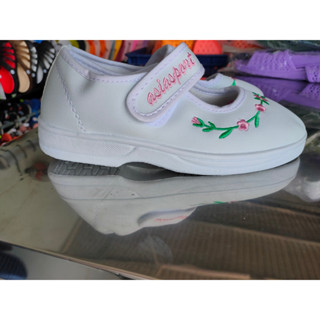 Giày Bata ASIA vải dán trắng thêu hoa cho bé gái from rộng size 30-36