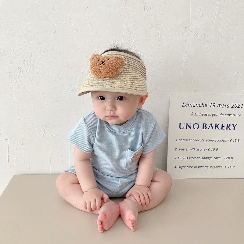 Bộ cộc tay thun gân thêu gấu túi thật