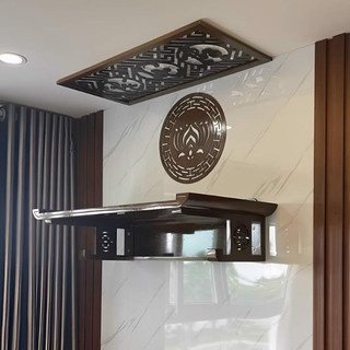 Bàn thờ treo tường gỗ sồi màu óc chó đẹp - Bàn Thờ Treo Tường Gỗ Sồi phủ ngang 60cm-70cm-80cm