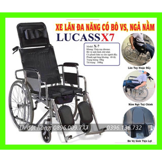 Xe lăn LUCASS X7 cho người già,xe lăn đa năng có bô,có thể ngả thành giường, gập gọn