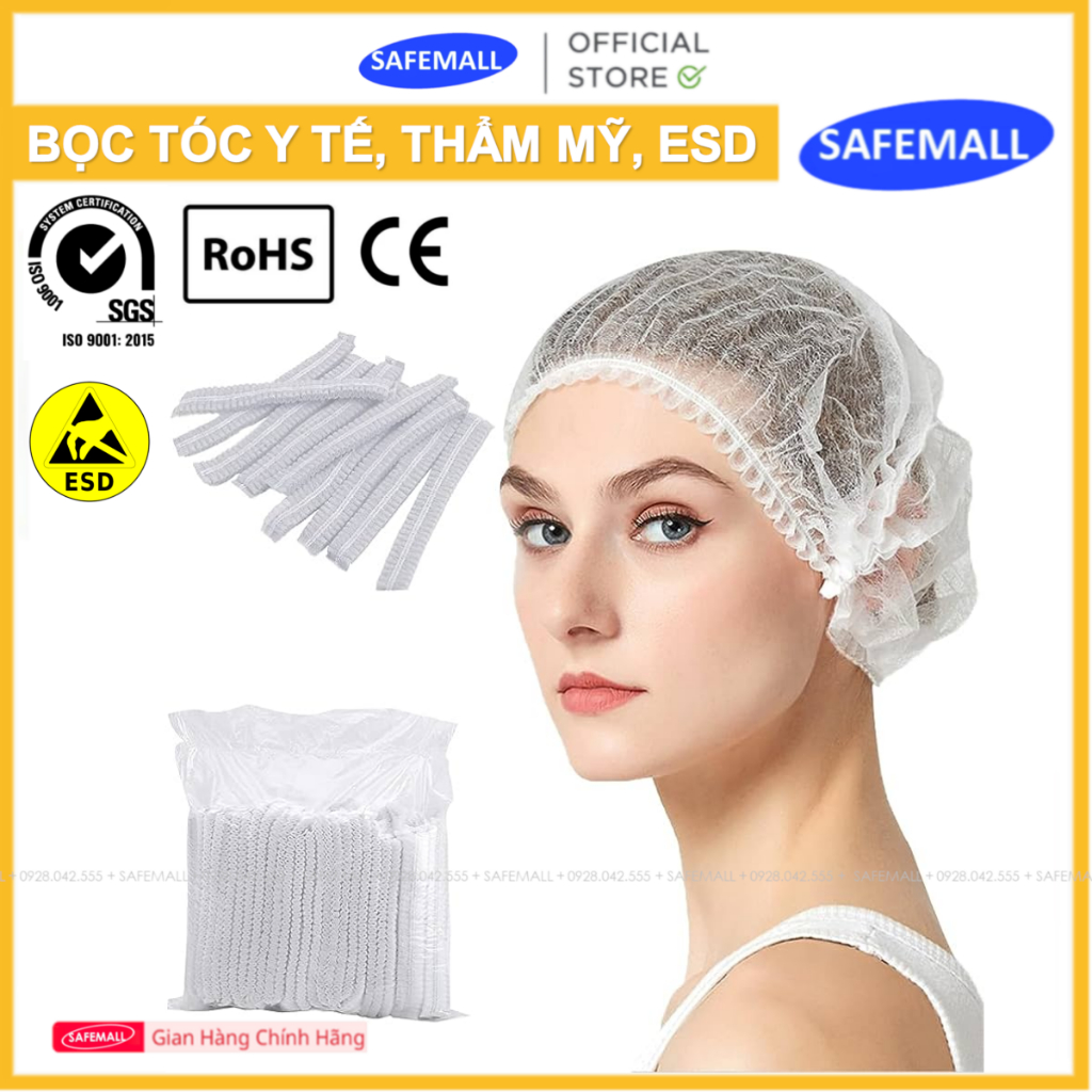 Combo 200 Chiếc Bọc Tóc Con Sâu, Mũ Trùm Vải Không Dệt Tĩnh Điện, Nón Phòng Sạch, Y Tế, Thẩm Mỹ - Chính Hãng SAFEMALL