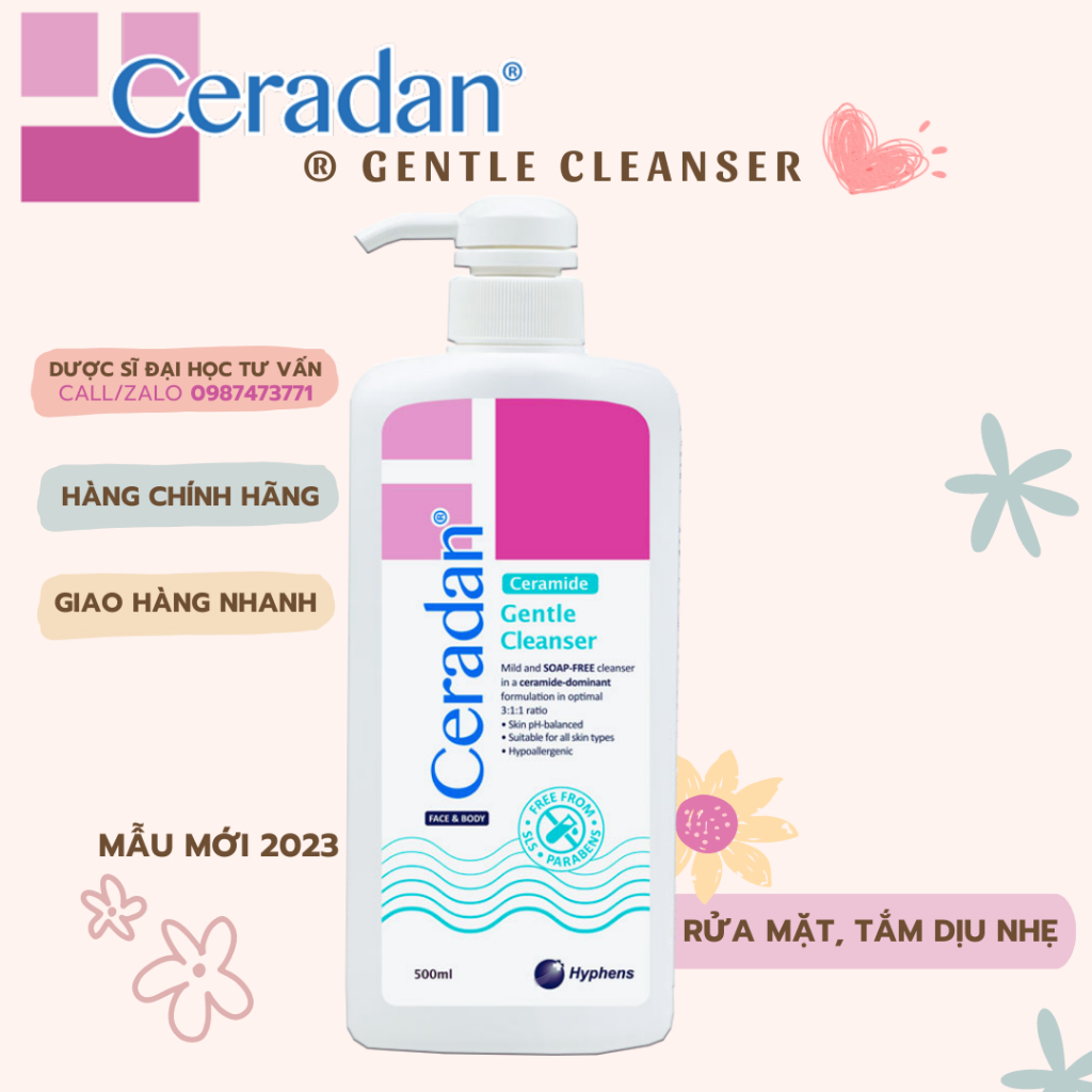 Sữa rửa mặt/ tắm/ tẩy trang dịu nhẹ, dưỡng ẩm cho mọi loại da, lứa tuổi Ceradan® Gentle Cleanser #ceradan #ceramide