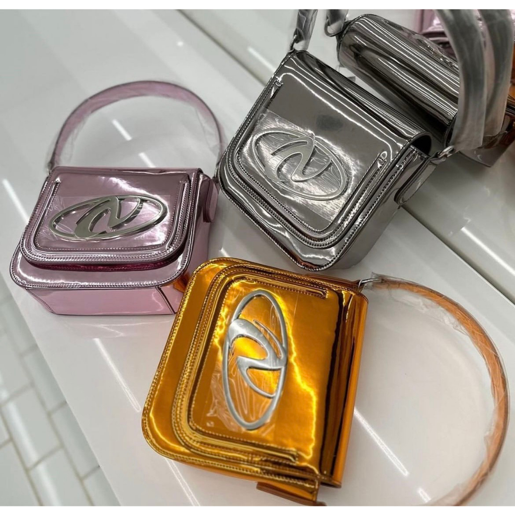 Túi đeo chéo Nerdy chính hãng kim loại crossback 2 chiều, túi xách da bóng sáng sang trọng | 핀휠 메탈릭 투웨이 크로스백