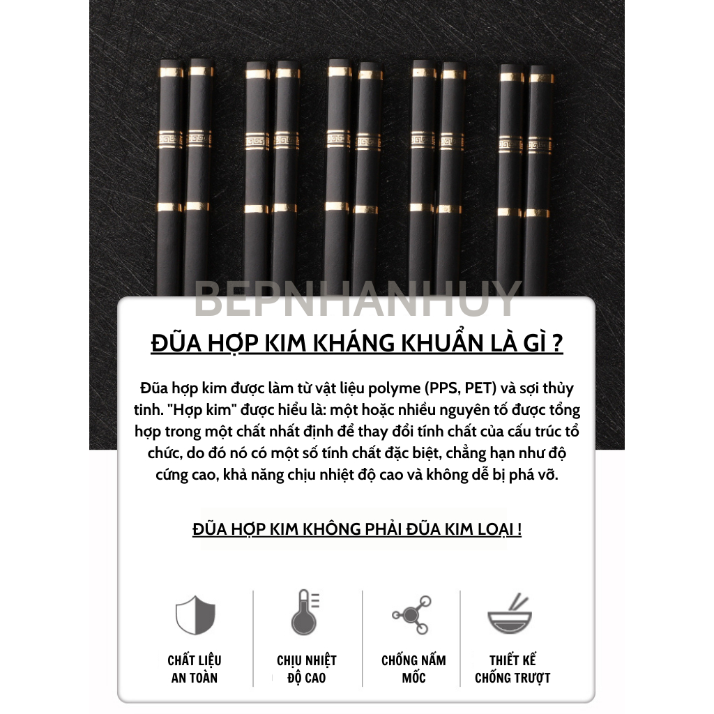 SET 10 đôi đũa hợp kim kháng khuẩn - đũa ăn cơm sợi thủy tinh chống nấm mốc chịu nhiệt tốt dễ làm sạch
