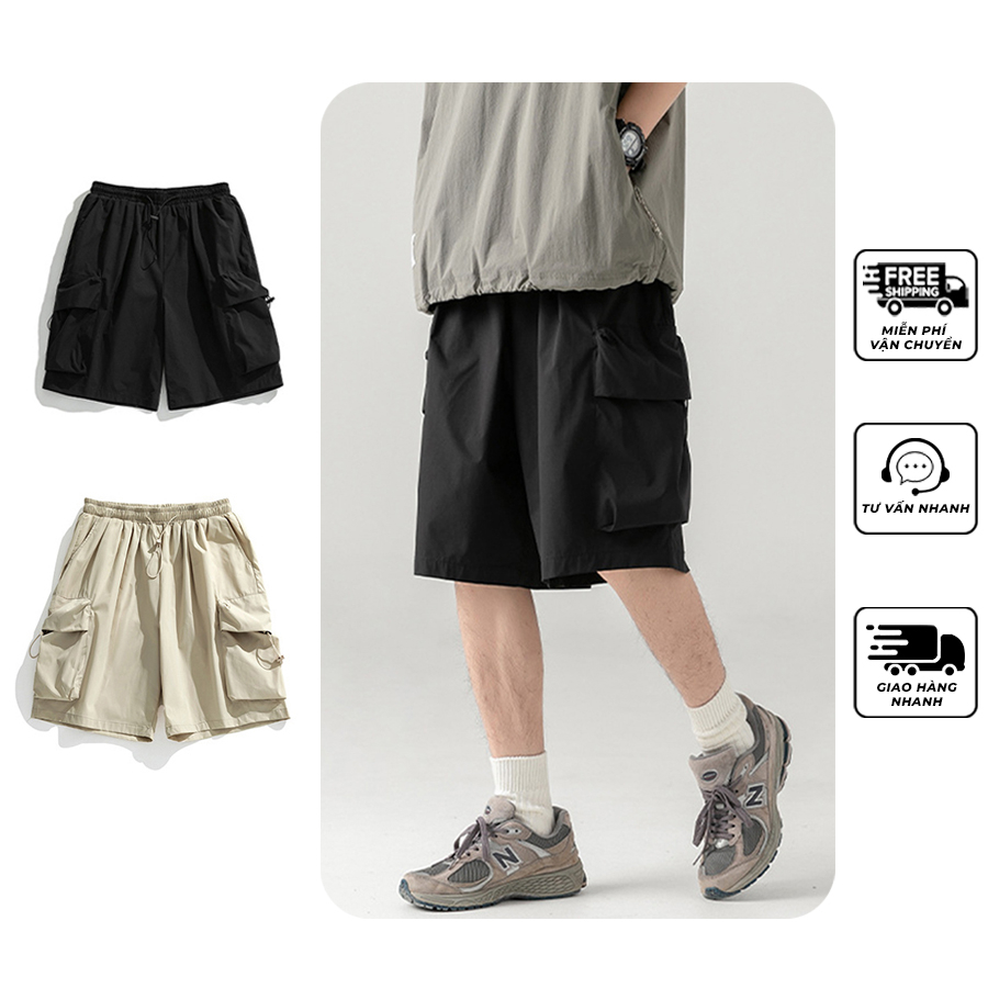 Quần short túi hộp, quần đùi thể thao form suông quần basic quốc dân quần sooc đen cạp chun cao cấp
