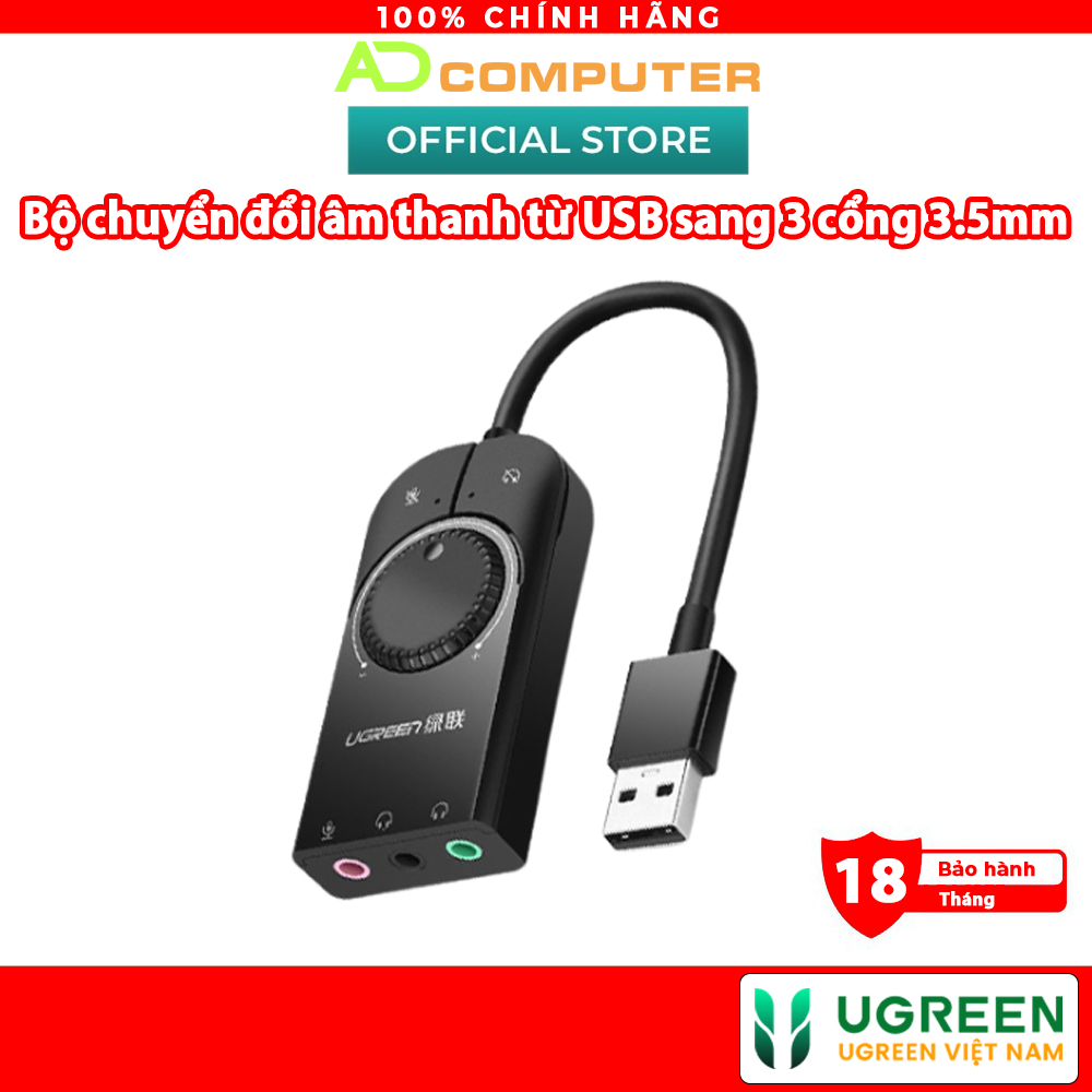 Bộ chuyển đổi âm thanh từ USB sang 3 cổng 3.5mm UGREEN CM129 40964 - Chip SSS1629 DAC 48KHz/16bit