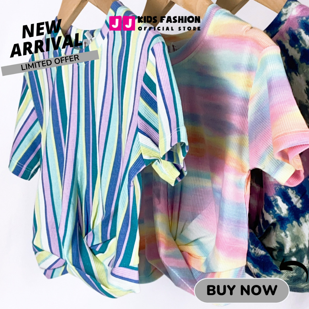 Áo bé gái croptop cộc tay xoắn eo cao cấp sọc màu sắc nổi bật dễ thương - JJ Kids