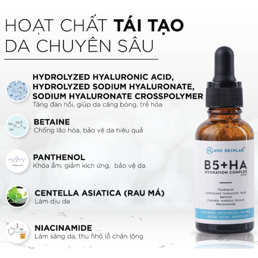 Serum Tinh Chất B5+HA AVO SKINLAB Hydration Complex 30ml - Giúp Tái Tạo, Phục Hồi Da, Tăng Đàn Hồi, Da Căng Bóng