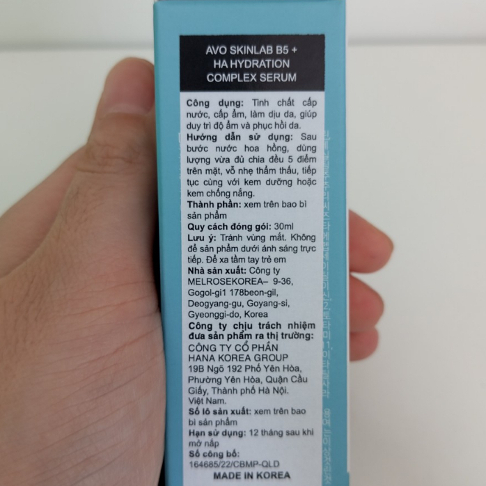 Serum Tinh Chất B5+HA AVO SKINLAB Hydration Complex 30ml - Giúp Tái Tạo, Phục Hồi Da, Tăng Đàn Hồi, Da Căng Bóng
