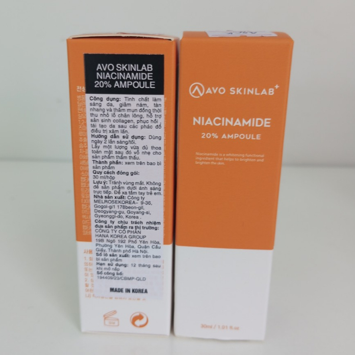 Serum Tinh Chất Niacinamide 20% Ampoule AVO SKINLAB 30ML - Giúp Cấp Ẩm, Sáng Da, Giảm Thâm Và Chống Lão Hóa