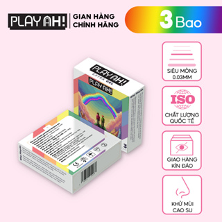 Bao Cao Su PlayAh Rainbow Gel 003 Hộp 3 10 Size 52mm siêu mỏng nhiều gel