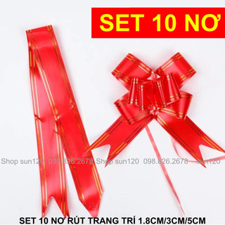 Set 10 nơ rút gói quà trang trí size 1.8 cm,3 cm, 5 cm giá sỉ rẻ màu đỏ