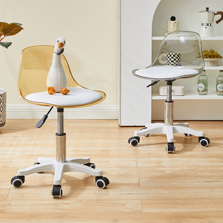 Ghế Xoay spa, nail nhựa trong có nệm bọc da trắng TM1019X decor siêu xinh