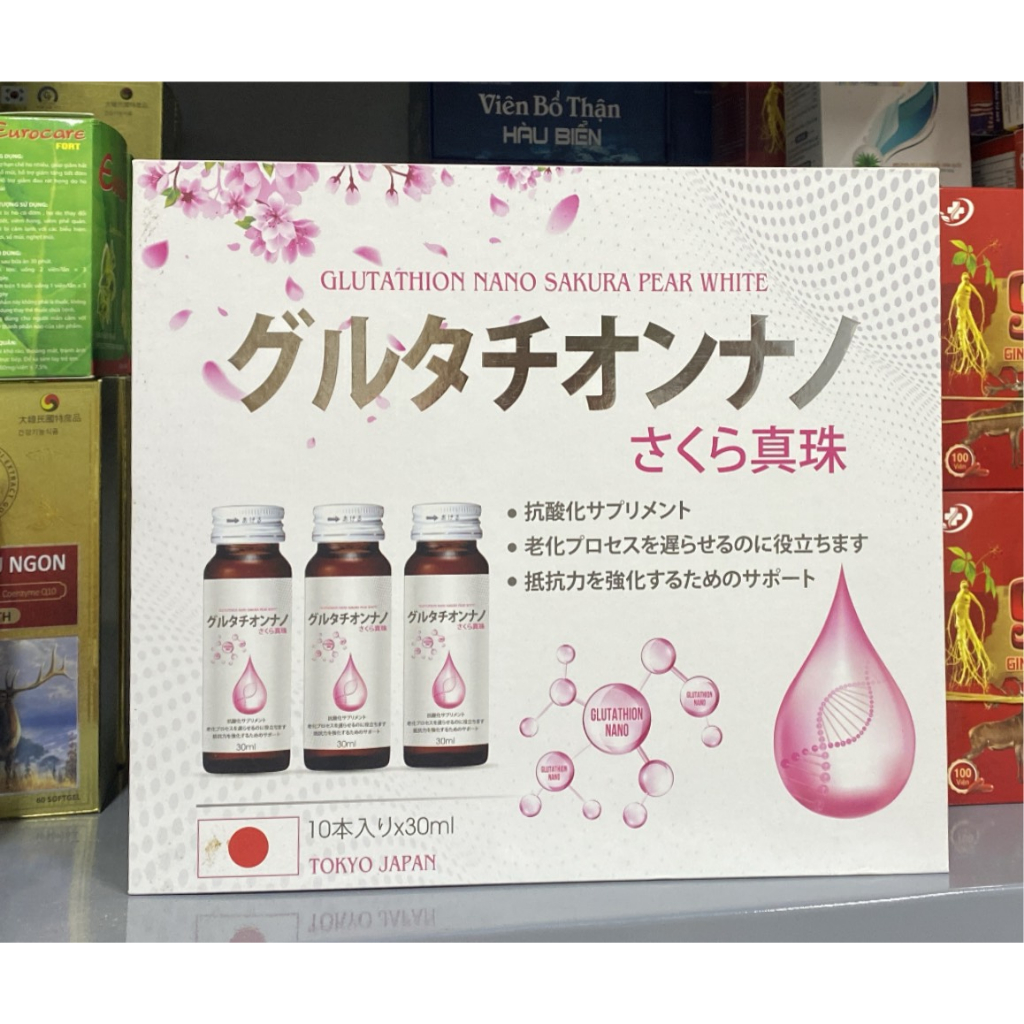 (Giá tốt, hiệu quả) Nước uống Glutathion Nano Sakura Pear white chiết xuất tảo đỏ - Trắng da, giảm nám da, chống lão hóa