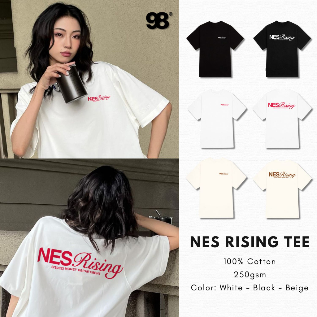 Áo thun nam nữ Nes Rising local brand form rộng 100% cotton 250gsm bo cổ dày dặn 98stu logo
