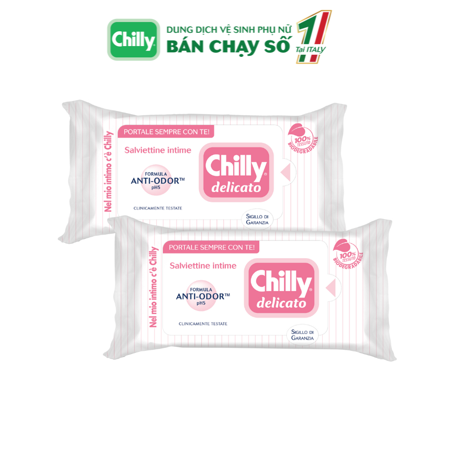 Khăn lau phụ khoa Chilly Delicato Salviettine Intime Anti-Ddor chiết xuất lô hội dưỡng mềm mại, sạch dịu êm gói 12 tờ