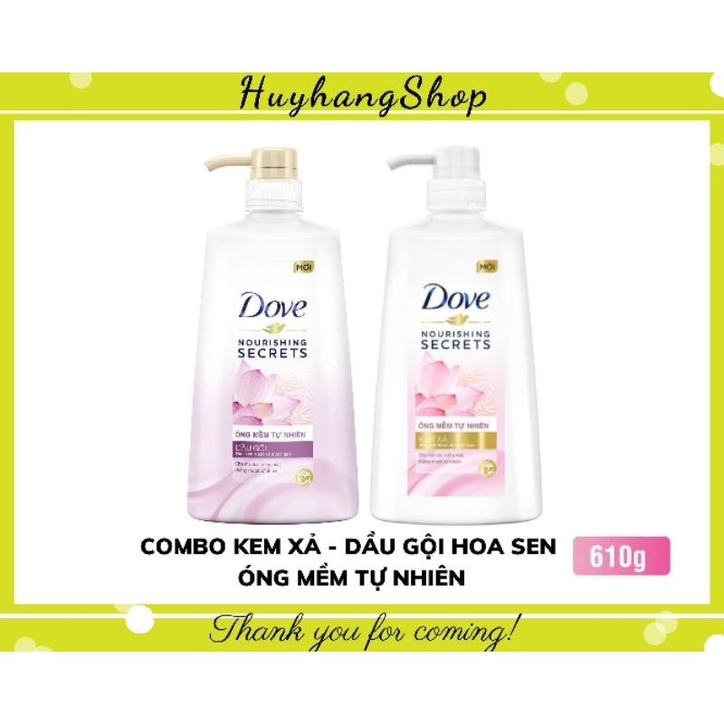 COMBO Kem xả + Dầu gội Dove hoa sen nhật óng mềm tự nhiên | Huyhangshop