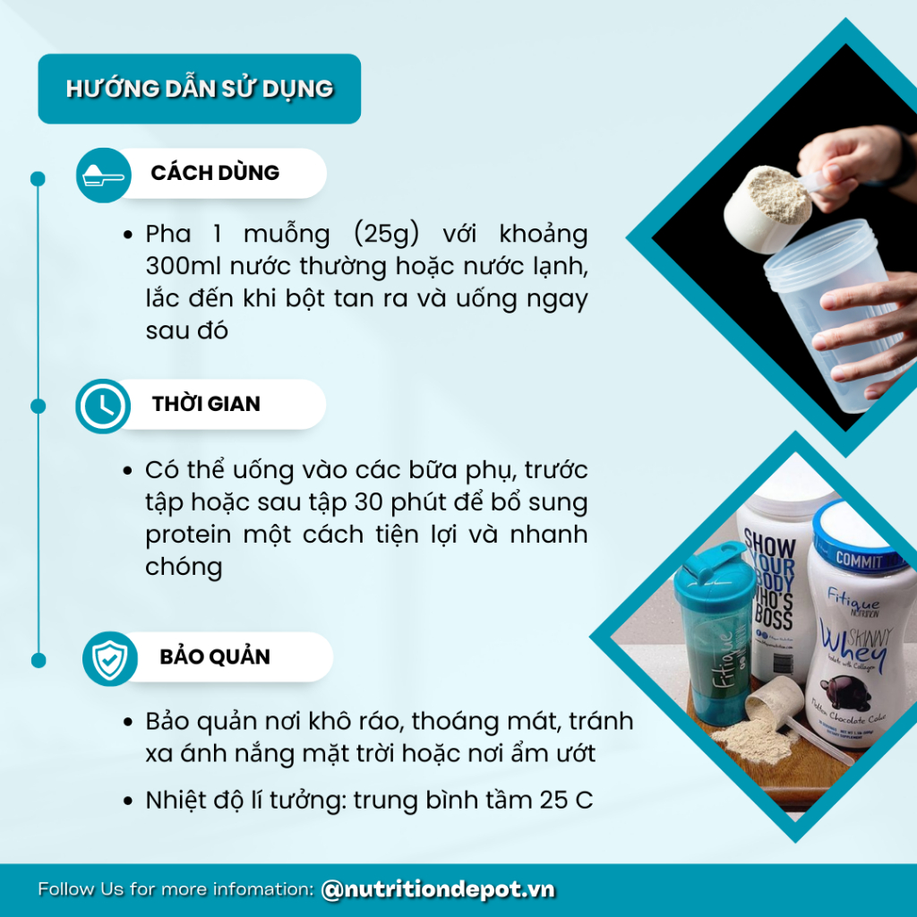 Combo 2 hũ sữa tăng cơ giảm mỡ cho nữ Skinny Whey Protein Isolate with Collagen Fitique Nutrition 500g - Tặng 1 SHAKER