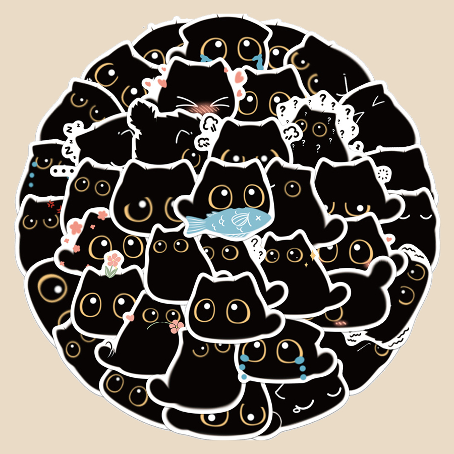 Sticker chống thấm nước | Black Cat | dán mũ bảo hiểm,laptop, ly bình giữa nhiệt họa tiết dễ thương | Nắng Decor